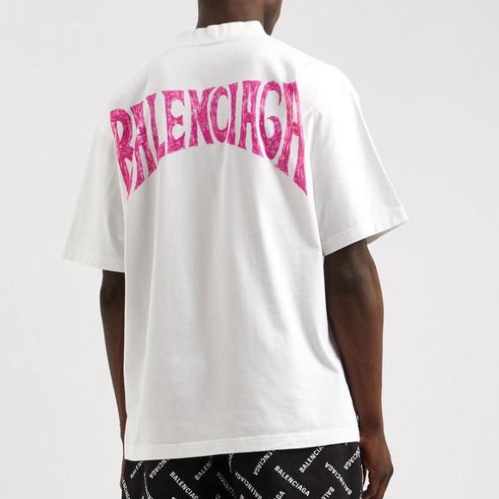 Balenciaga White and Pink Short Sleeve Tee